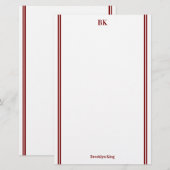 Bourgondische dubbele lijnen monogram & naam briefpapier (Voorkant / Achterkant)