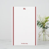 Bourgondische dubbele lijnen monogram & naam briefpapier (Staand voorkant)