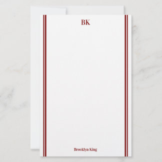Bourgondische dubbele lijnen monogram & naam briefpapier