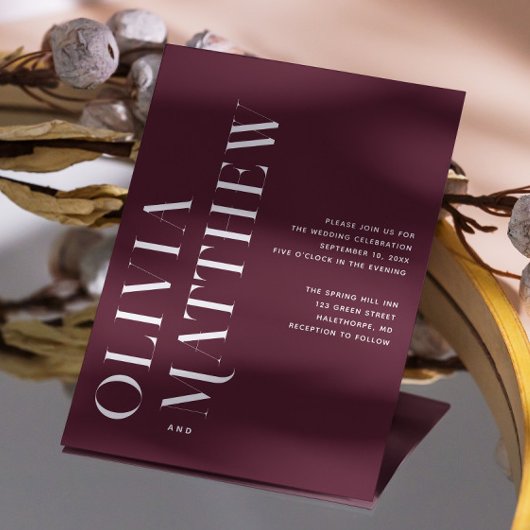 Bourgondische eenvoudige minimalistische bruiloft  kaart