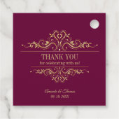 Bourgondische elegante gouden lijst bruiloft bedankjes labels (Achterkant)