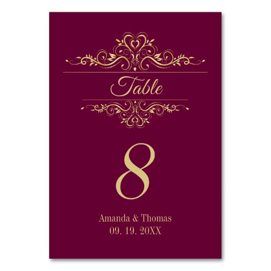 Bourgondische elegante gouden lijsten trouwtafel kaart (Voorkant)
