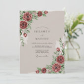 Bourgondische Elegante Herfst Bruiloft Kaart (Staand voorkant)