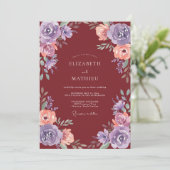 Bourgondische Elegante Herfst Bruiloft Kaart (Staand voorkant)