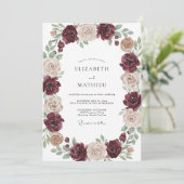 Bourgondische Elegante Herfst Bruiloft Kaart (Staand voorkant)