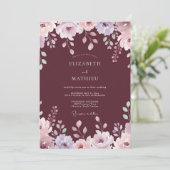 Bourgondische Elegante Herfst Bruiloft Kaart (Staand voorkant)