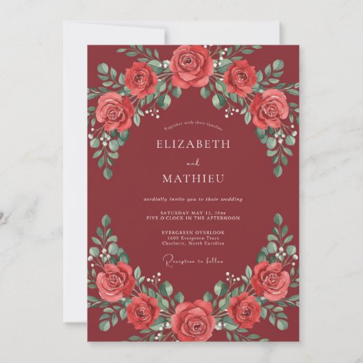 Bourgondische Elegante Roze Bruiloft Kaart (Voorkant)