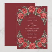 Bourgondische Elegante Roze Bruiloft Kaart (Voorkant / Achterkant)