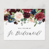 Bourgondische en Blauwe Bloemenslingers Junior Bru Uitnodiging Briefkaart (Voorkant)