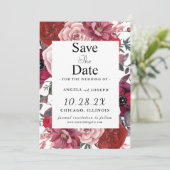 Bourgondische en blush bloemige trouwkaart save the date (Staand voorkant)