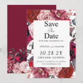 Bourgondische en blush bloemige trouwkaart save the date (Voorkant / Achterkant)