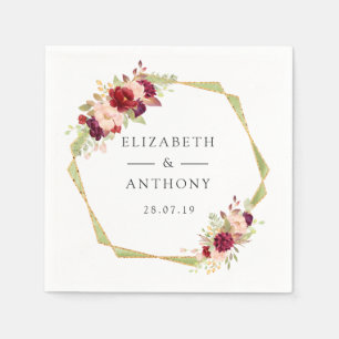 Bourgondische en Blush Geometrische Bloemige Bruil Servet