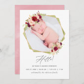 Bourgondische en Blush Geometrische Geboorte Aanko Aankondiging (Voorkant / Achterkant)