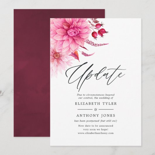 Bourgondische en Blush herfst herfst bruiloft upda Kaart (Voorkant / Achterkant)