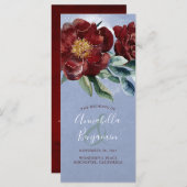 Bourgondische en Dusty Blue Romantische huwelijksp Programmakaart (Voorkant / Achterkant)