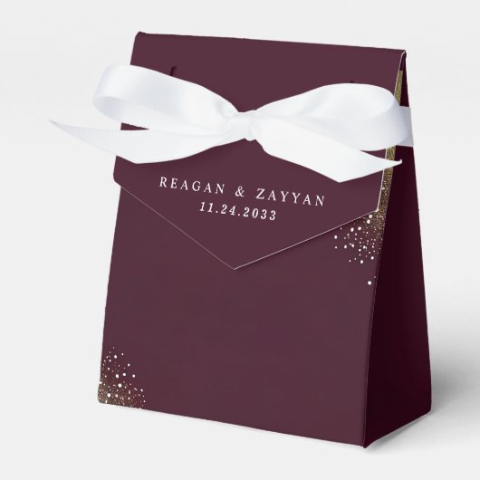 Bourgondische En Gouden Glitter Bruiloft Bedankdoosjes (Voorkant Zijde)
