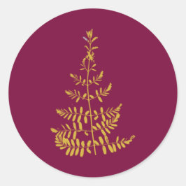 Bourgondische en gouden kerstboom ronde sticker