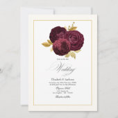 Bourgondische en gouden rozen bruiloft kaart (Voorkant)