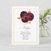 Bourgondische en gouden rozen bruiloft kaart (Staand voorkant)