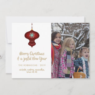 Bourgondische en Kraft Retro Kerstmis familiefoto Feestdagenkaart