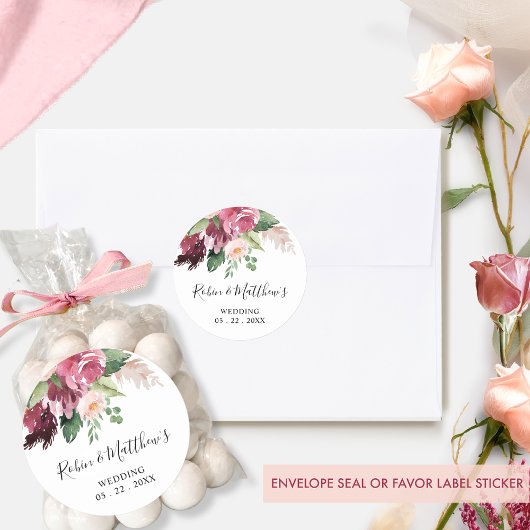 Bourgondische en Roze Bloemen Envelope Zegel / Fav