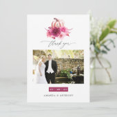 Bourgondische en roze herfst herfst bruiloft foto bedankkaart (Staand voorkant)