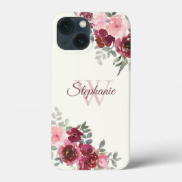 Bourgondische en roze rozen op geel monogram Case-Mate iPhone case