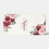Bourgondische en roze rozen op geel monogram Case-Mate iPhone case (Achterkant (horizontaal))