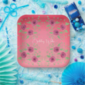 Bourgondische en roze rozen papieren bordje (Feest)