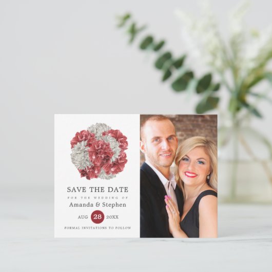Bourgondische en witte bloemenbruiloft Save the Da Briefkaart (Staand voorkant)