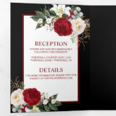 Bourgondische en Witte Rozen, tegen een Zwarte Ach Drieluik Uitnodiging (Binnenzijde eerst)