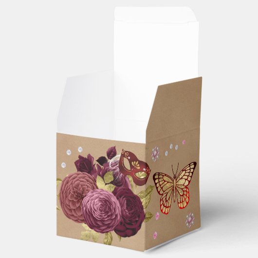 Bourgondische Engelse Rozen Chic Quinceañera Masqu Bedankdoosjes (Geopend)