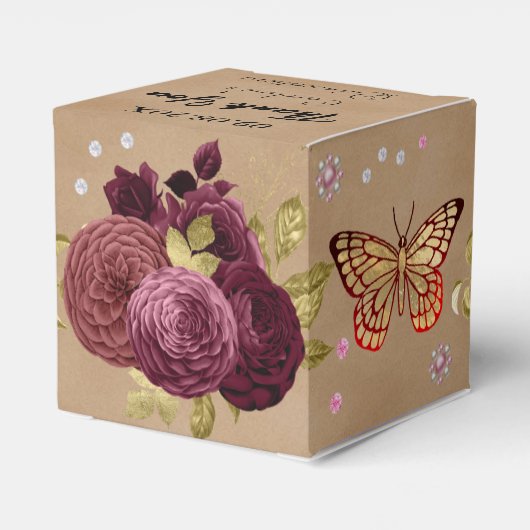 Bourgondische Engelse Rozen Chic Quinceañera Masqu Bedankdoosjes (Achterkant)