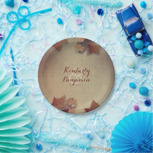 Bourgondische esdoorn bladeren en rustieke Burlap Papieren Bordje (Feest)