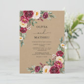 Bourgondische Ethische Bloemen Bruiloft Kaart (Staand voorkant)