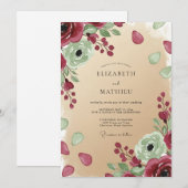 Bourgondische Ethische Botanische Bruiloft Kaart (Voorkant / Achterkant)