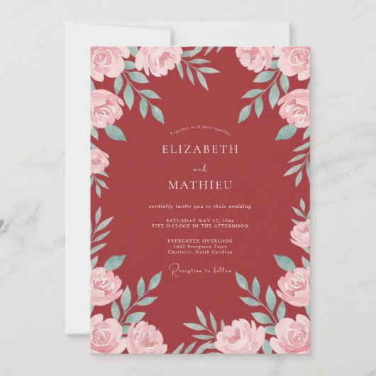 Bourgondische Ethische Roze Bruiloft Kaart (Voorkant)