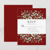 Bourgondische Eucalyptus Bruiloft RSVP Kaartje (Voorkant / Achterkant)