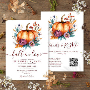 Bourgondische Fall In Love Pompoen QR Code Bruilof Kaart