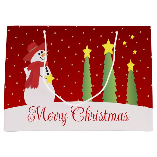 Bourgondische feestelijke sneeuwman groot cadeauzakje (Voorkant)