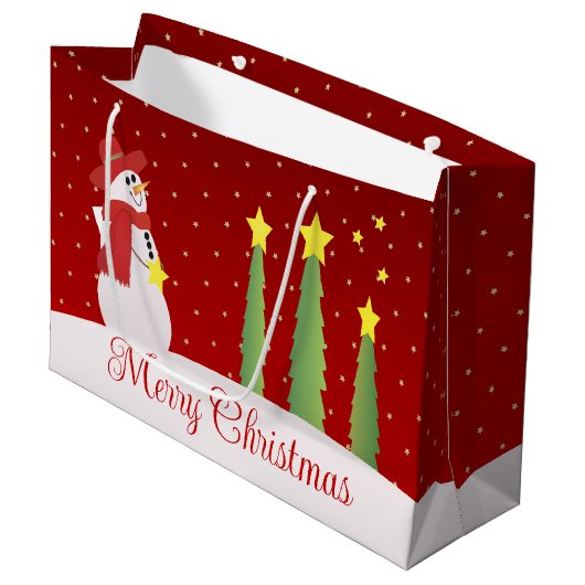 Bourgondische feestelijke sneeuwman groot cadeauzakje (Voorkant Gekanteld)