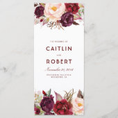 Bourgondische Floral bruiloft programma's (Voorkant)