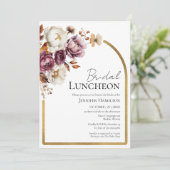 Bourgondische Floral Gold Arch Herfst Bridal Lunch Kaart (Staand voorkant)