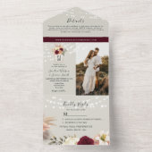 Bourgondische Floral Mason Jar Wedding All In One Uitnodiging (Binnen)