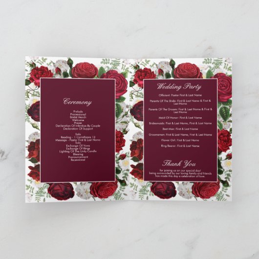 Bourgondische Floral Wedding Order of Service Programma (Binnen)