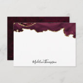 Bourgondische fluwelen agaat geode script typograf notitiekaartje (Voorkant / Achterkant)