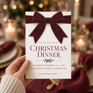 Bourgondische fluwelen strik Kerst diner Kaart