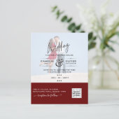 Bourgondische Foto Huwelijksuitnodiging QR Code Be (Staand voorkant)