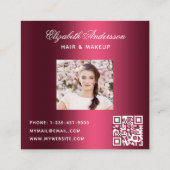 Bourgondische foto qr codenaam elegant script vierkante visitekaartje (Achterkant)