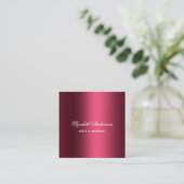 Bourgondische foto qr codenaam elegant script vierkante visitekaartje (Staand voorkant)